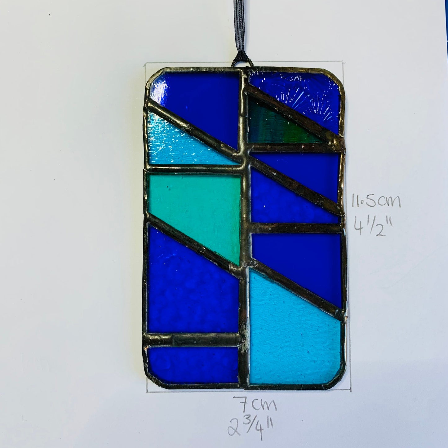 Handcrafted Stained Glass Suncatcher: Ocean Blue Geometric Design