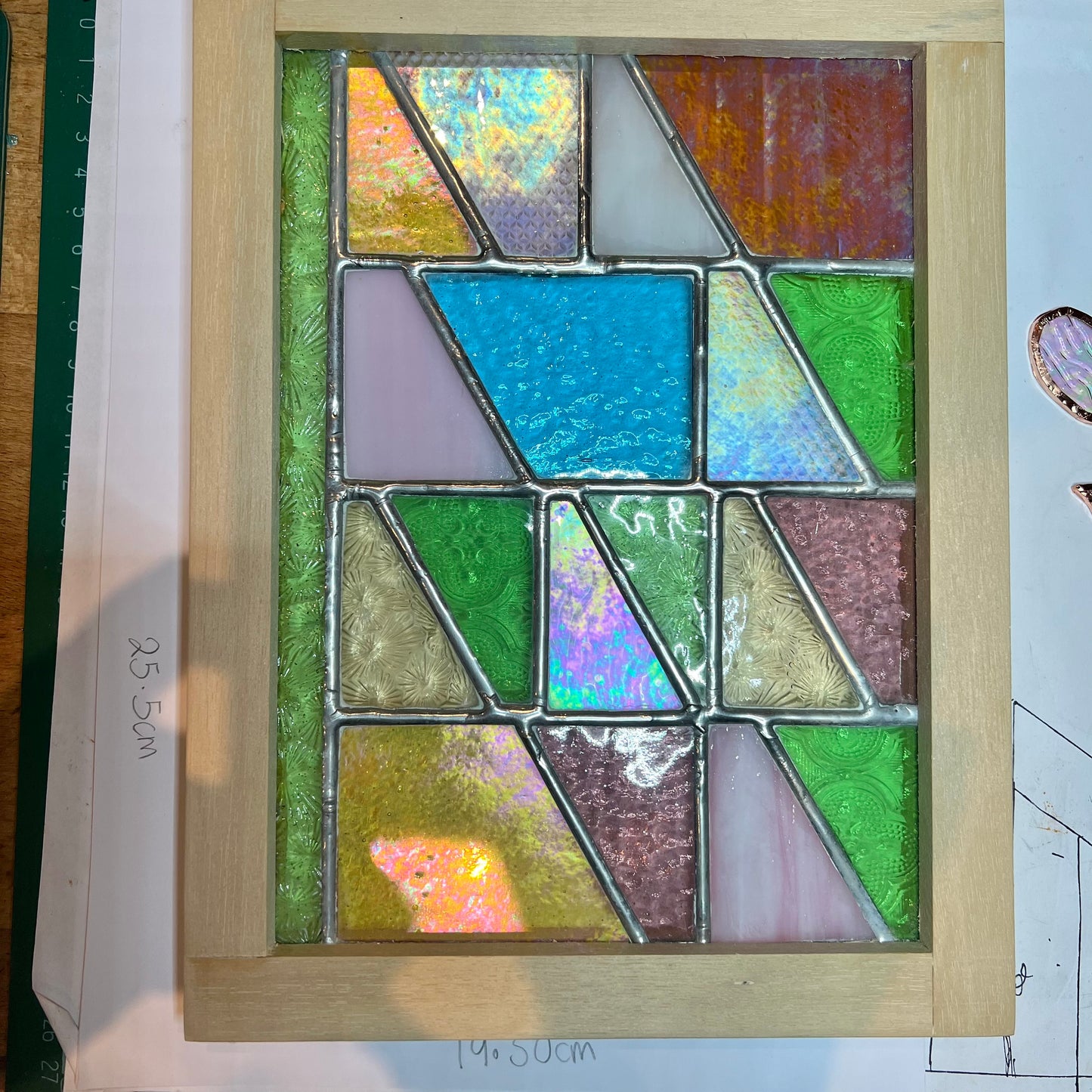Mini Framed Stained Glass Window Panel – Pastel Iridescent Textures