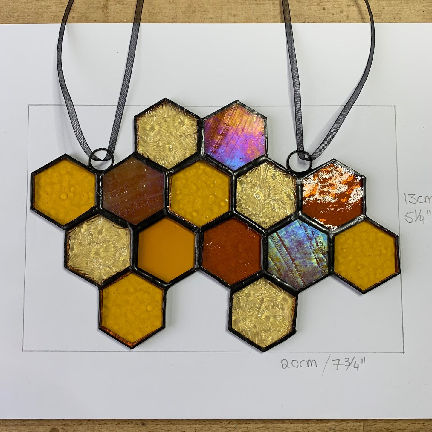 Stained Glass Honeycomb Suncatcher Gift for Gardener Golden Anniversary
