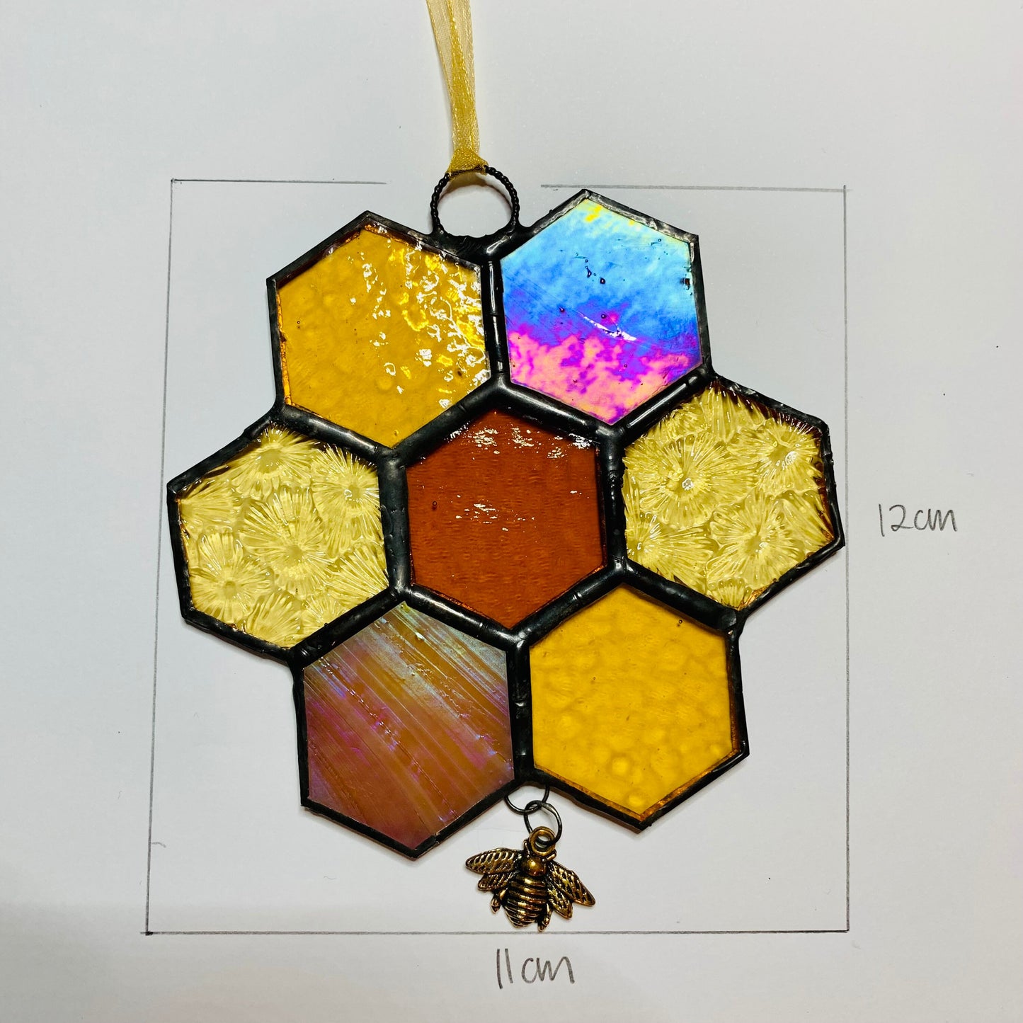 Honeycomb Stained Glass Suncatcher patchwork honeycomb