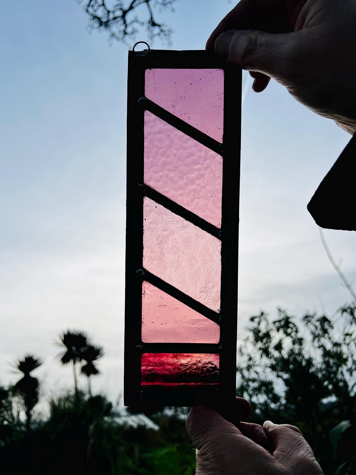 Handcrafted Leaded Stained Glass Panel - Plum Purple Garden Art