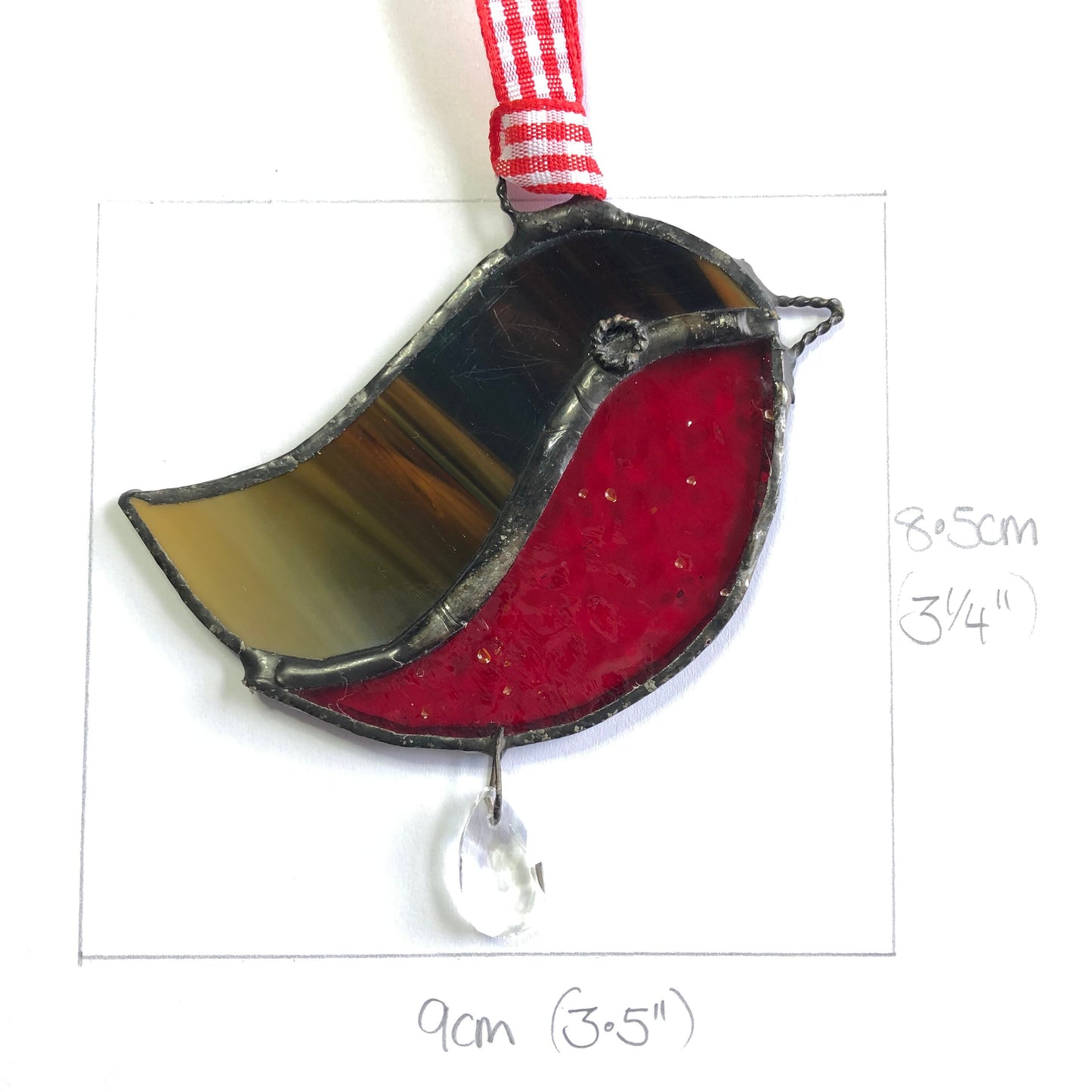 Stained Glass Robin Suncatcher with Prism, Christmas Ornament