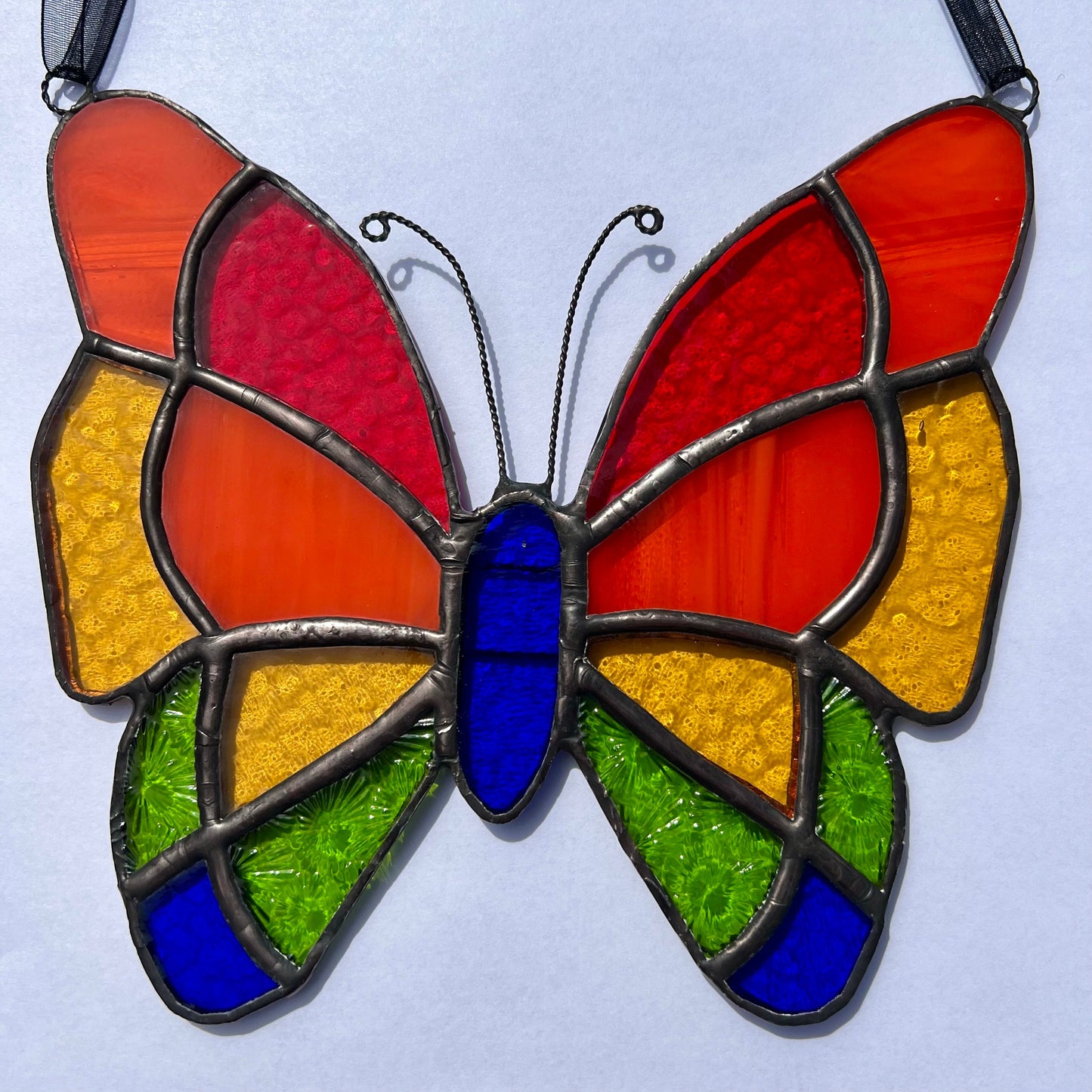 Stained Glass Butterfly Suncatcher: Rainbow Colors, Textured Glass