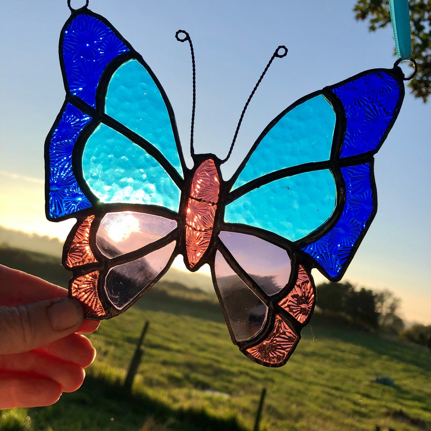 Stained Glass Butterfly Suncatcher, Purple & Turquoise Window Art