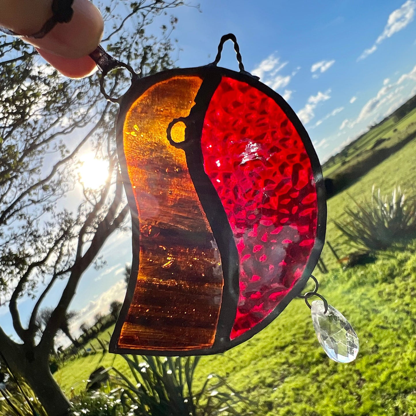 Stained Glass Robin Suncatcher with Prism, Christmas Ornament