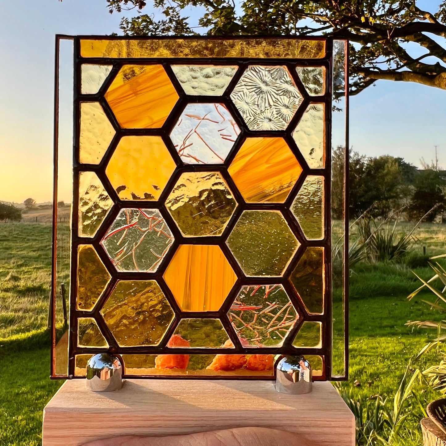 Stained Glass Honeycomb Panel in pretty Pastel Colours including iridescent & textured glass