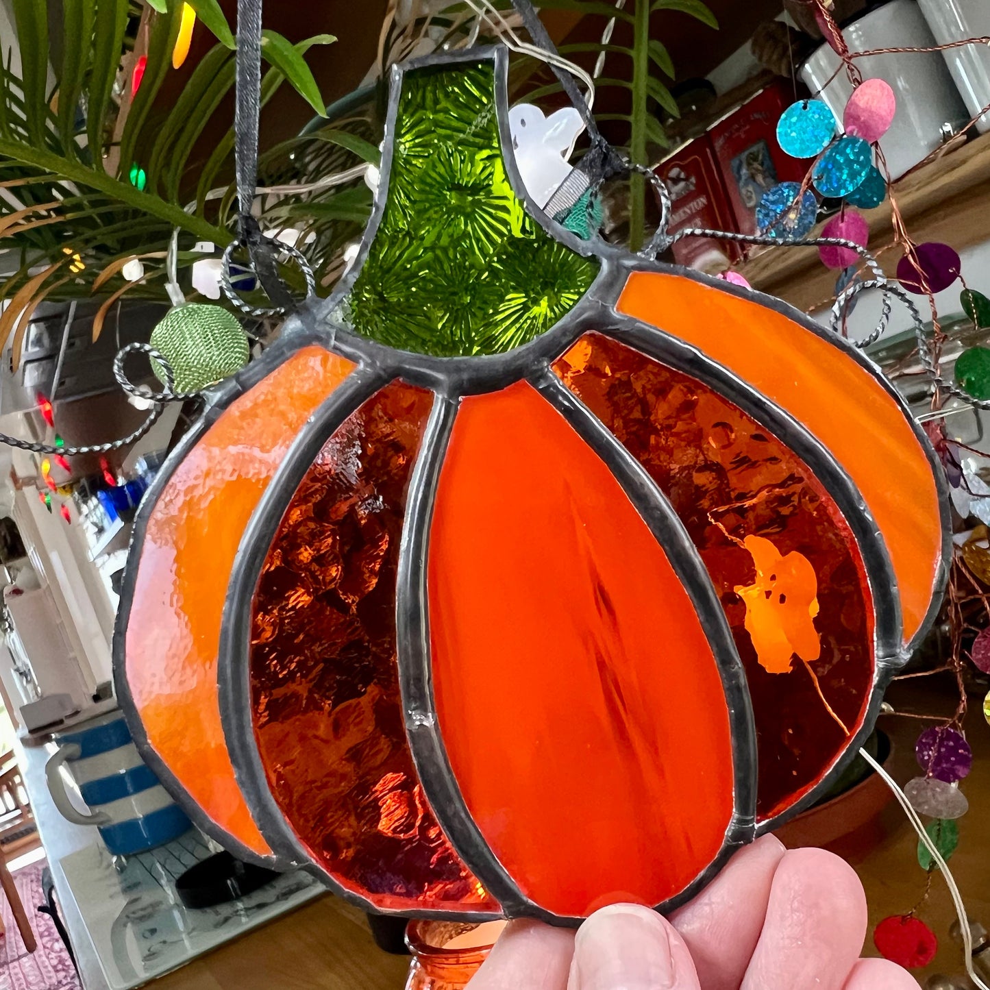 Stained Glass Pumpkin Suncatcher Halloween Autumn  Ornament/Decoration