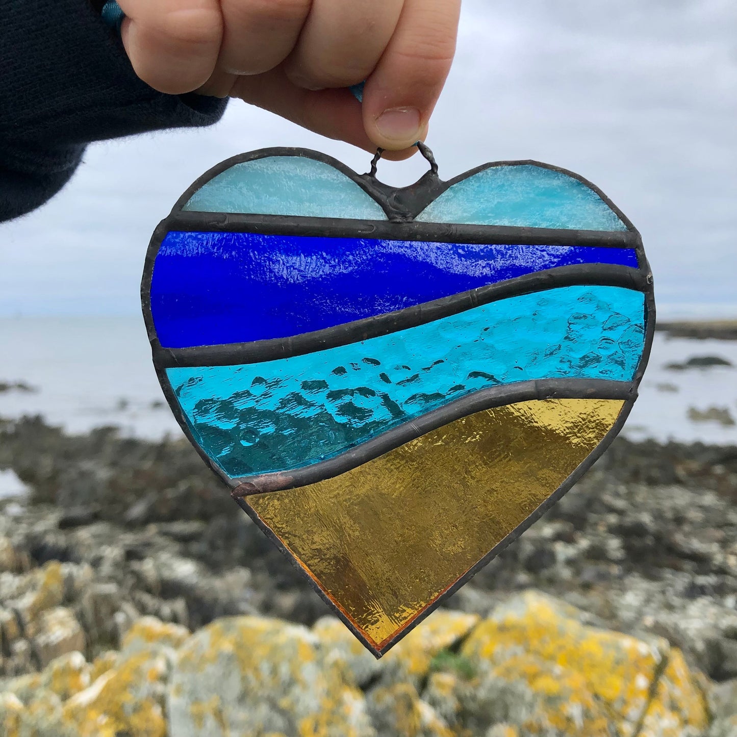 Beachscape /Seascape Stained Glass Heart Suncatcher Beach Lover