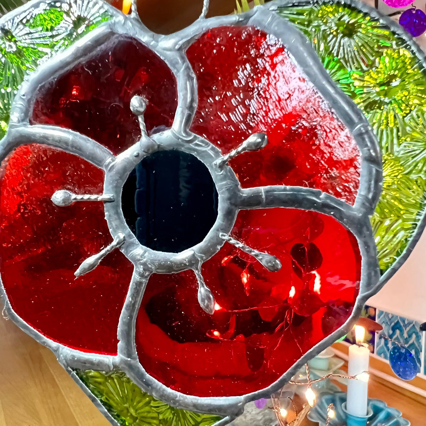 Stained glass Poppy Heart suncatcher … Remembrance Poppy