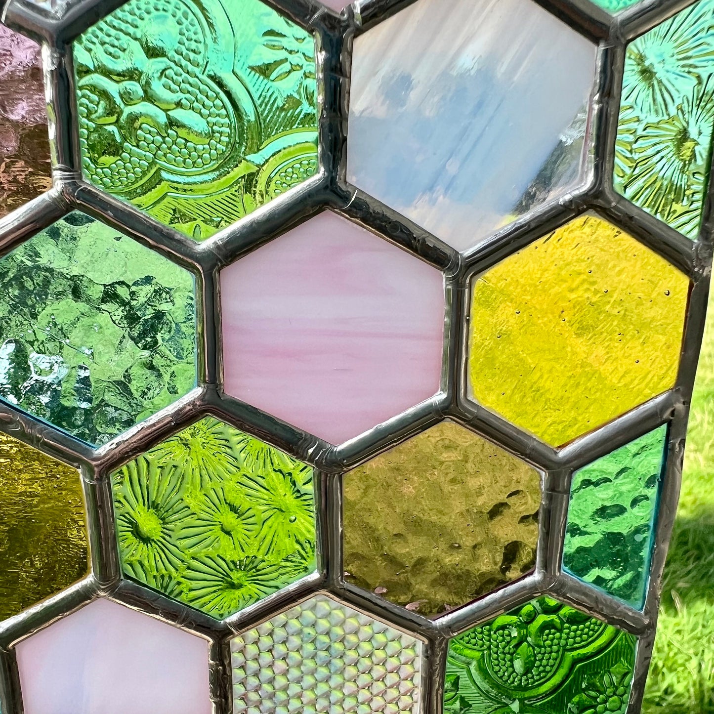 Stained Glass Honeycomb Panel in pretty Pastel Colours including vintage glass