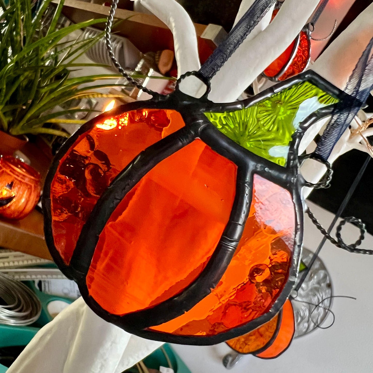 Stained Glass Pumpkin Suncatcher: Halloween Ornament/Decoration