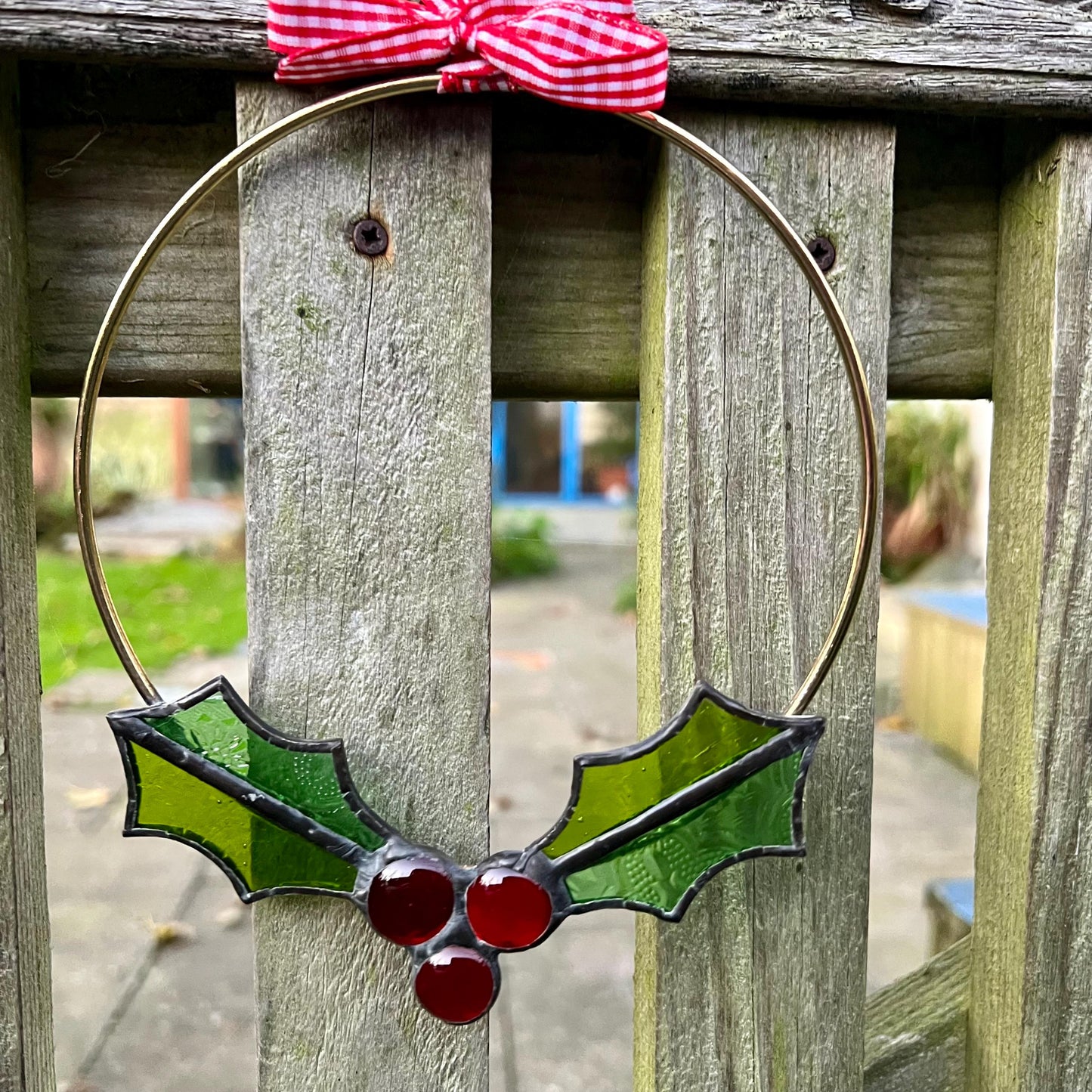 Stained Glass mini Christmas Wreath Holly Wreath
