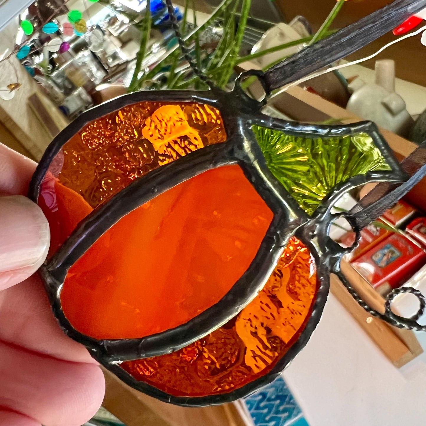 Stained Glass Pumpkin Suncatcher: Halloween Ornament/Decoration