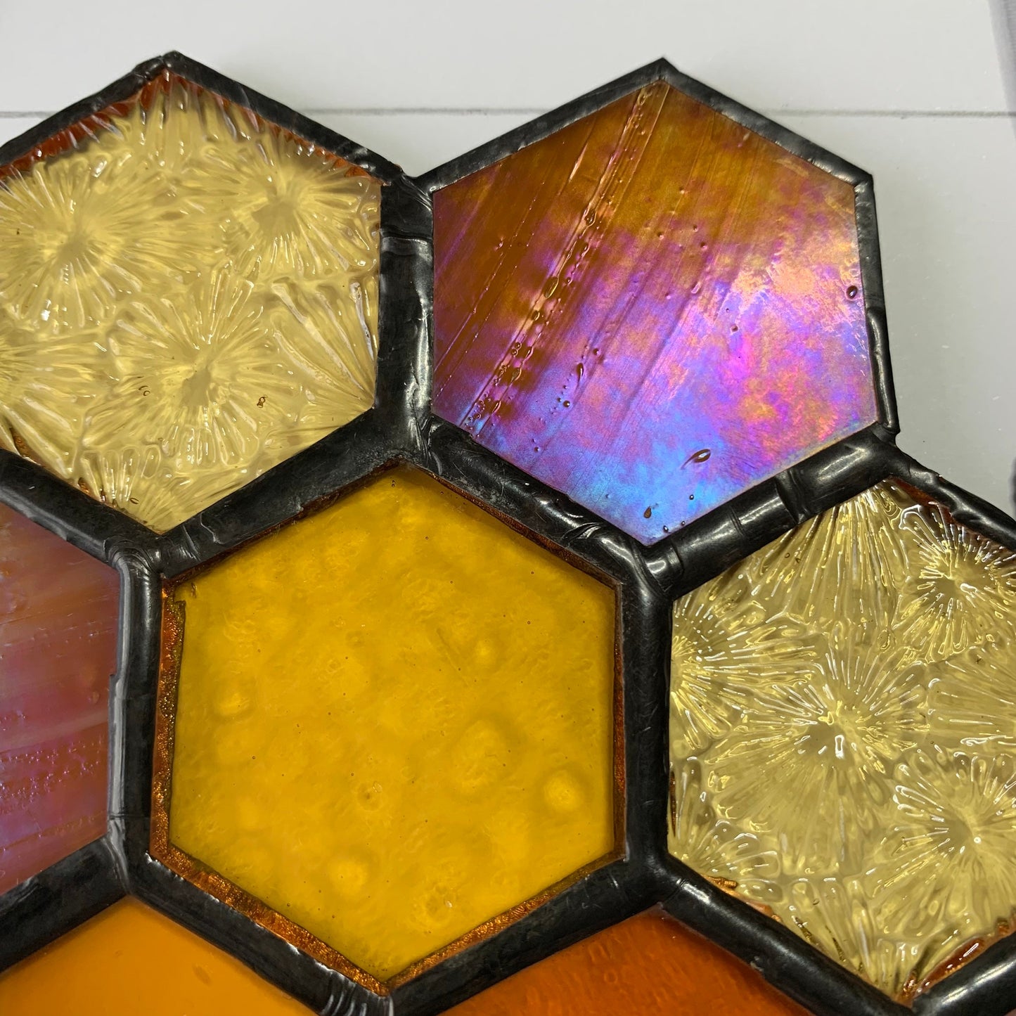 Stained Glass Honeycomb Suncatcher Gift for Gardener Golden Anniversary