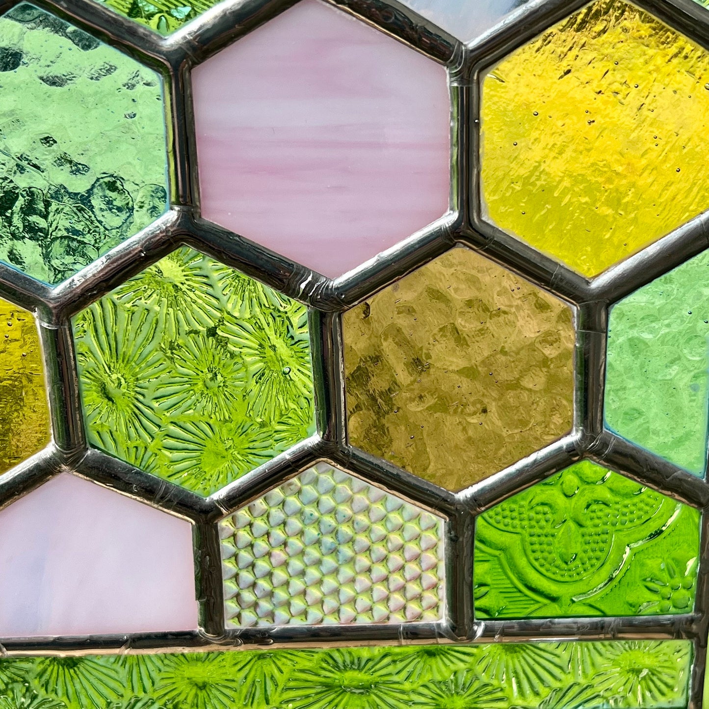 Stained Glass Honeycomb Panel in pretty Pastel Colours including vintage glass