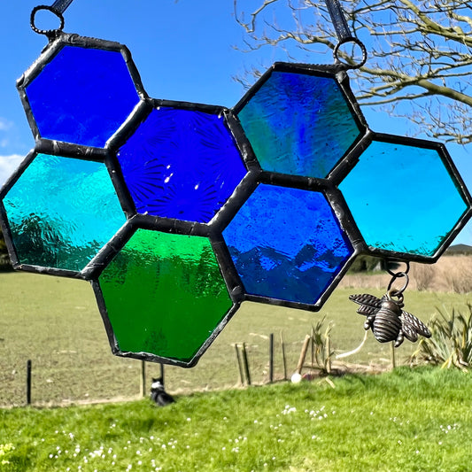 Honeycomb Stained Glass Suncatcher patchwork honeycomb