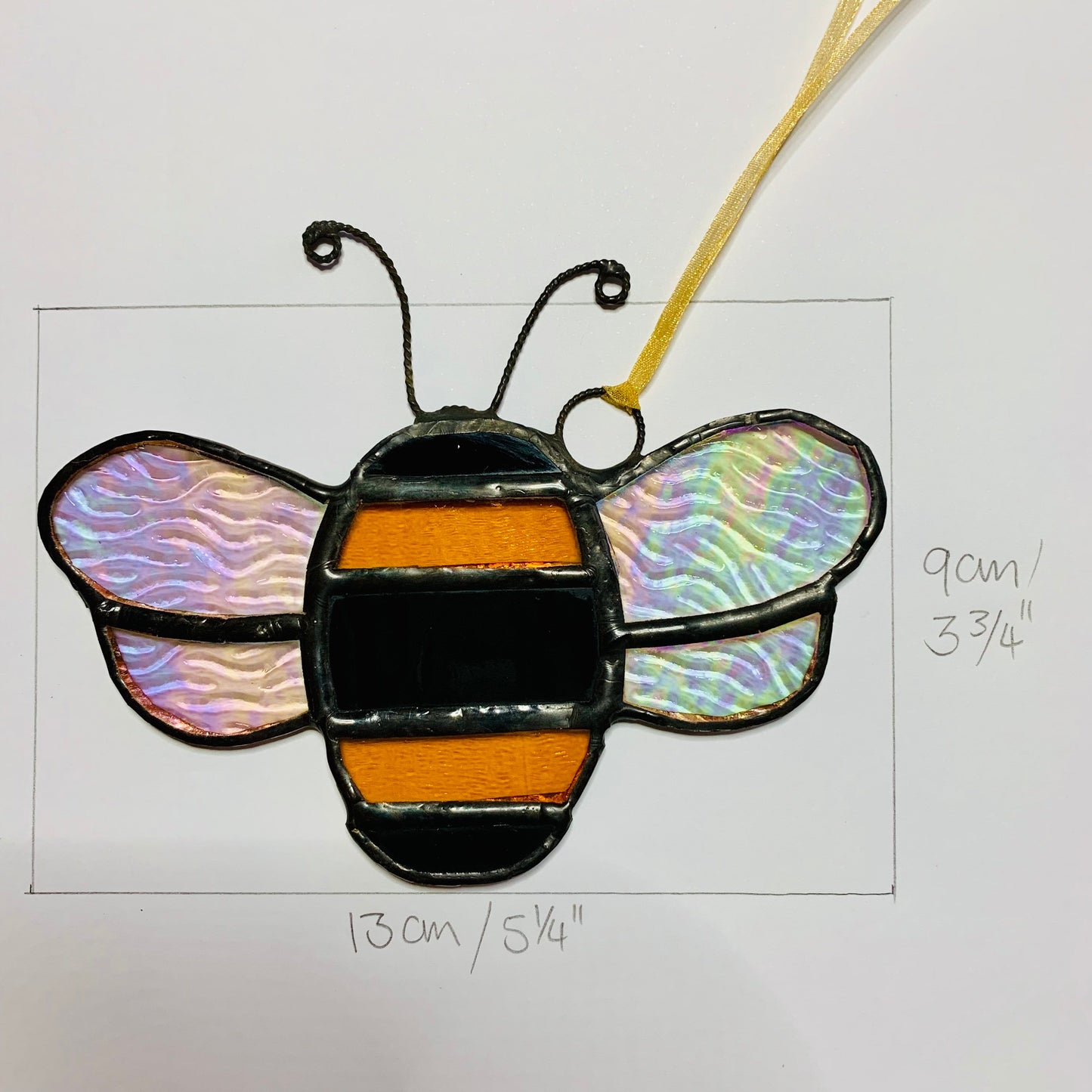 Stained Glass Bee Suncatcher, Iridescent Wings, Nature Lover Gift