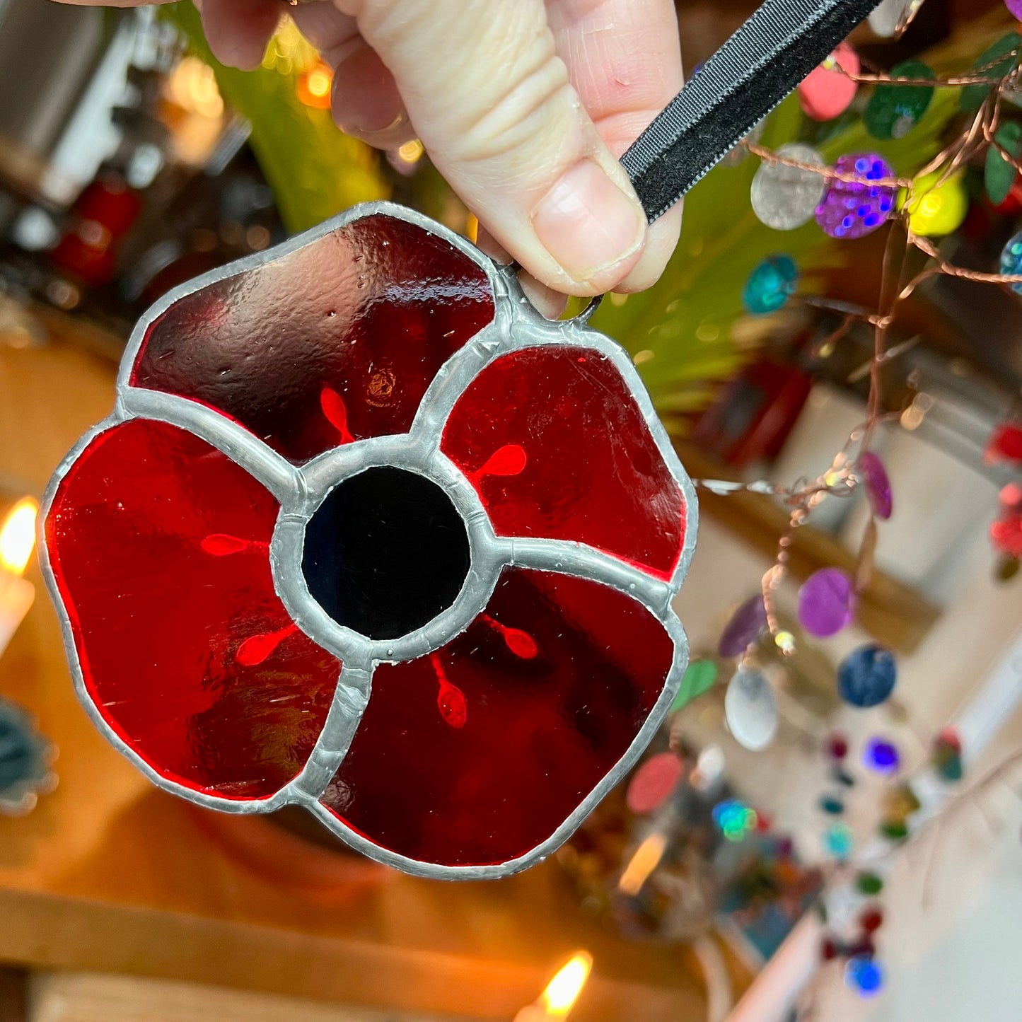 Stained glass Poppy suncatcher … Remembrance Poppy