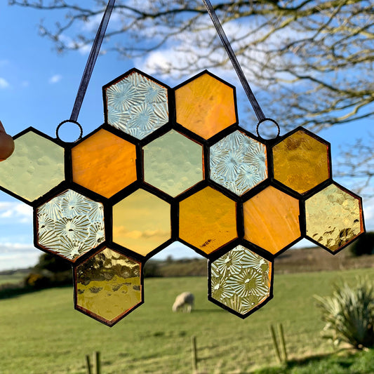 Stained Glass Honeycomb Suncatcher Gift for Gardener Golden Anniversary