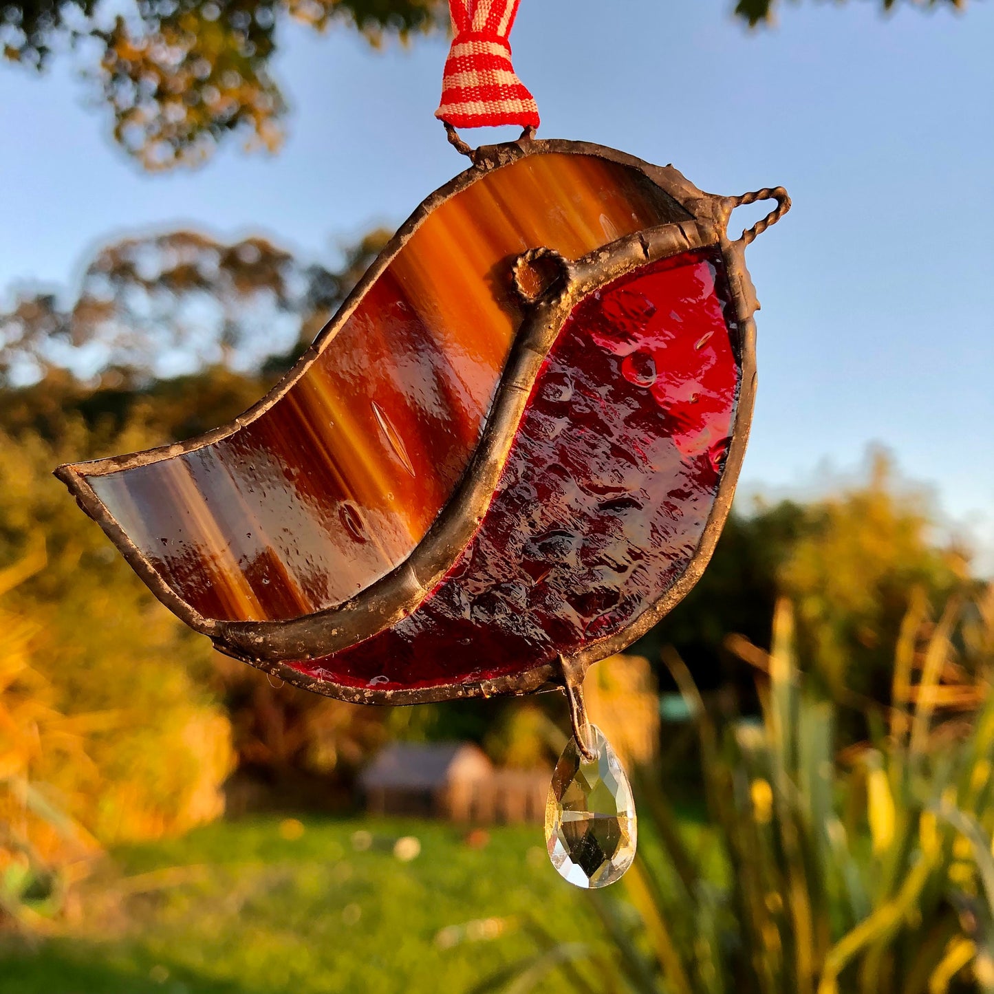 Stained Glass Robin Suncatcher with Prism, Christmas Ornament