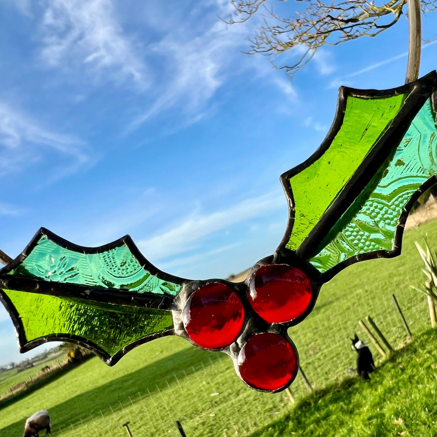 Stained Glass mini Christmas Wreath Holly Wreath