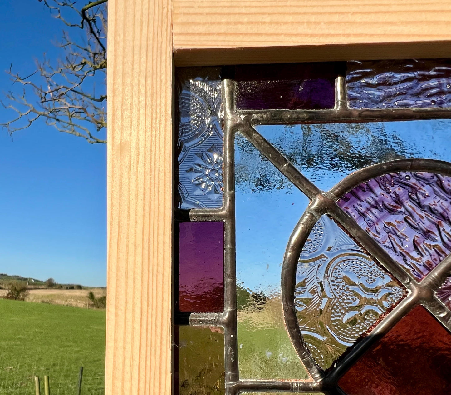 Framed Handcrafted Stained Glass Patchwork  Purple/Plum Heart with Stripey border perfect way to say ‘I love you’ Valentines/Galentines