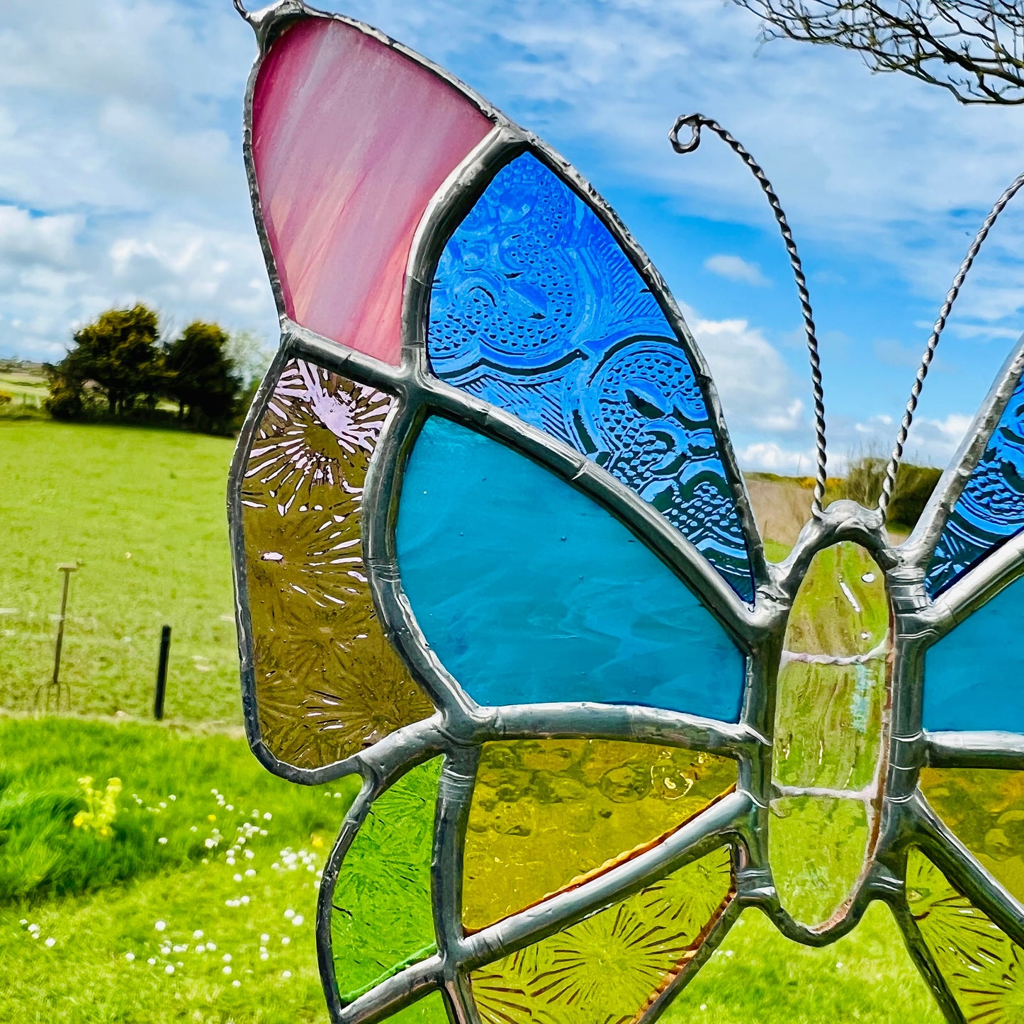Pastel Stained Glass Butterfly Suncatcher – Textured Glass Art