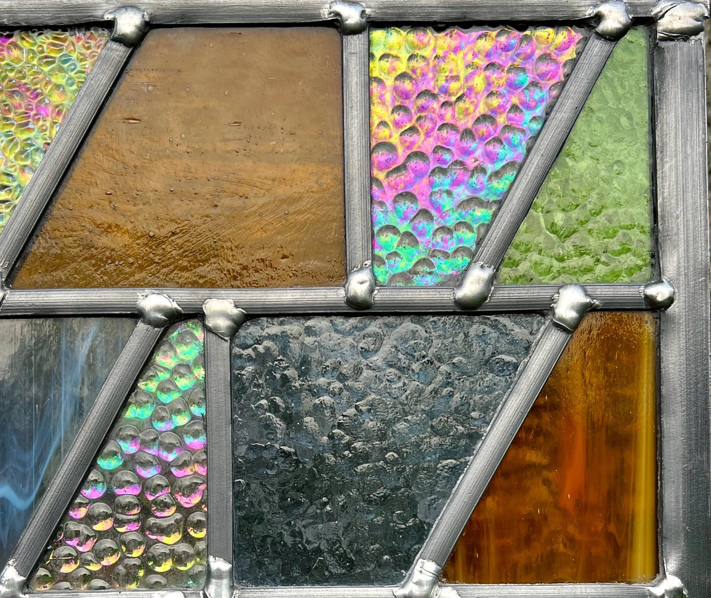 Handcrafted Leaded Stained Glass Panel, Weatherproof Garden Art