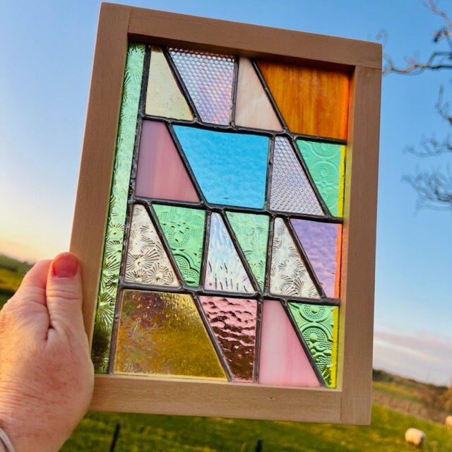 Mini Framed Stained Glass Window Panel – Pastel Iridescent Textures