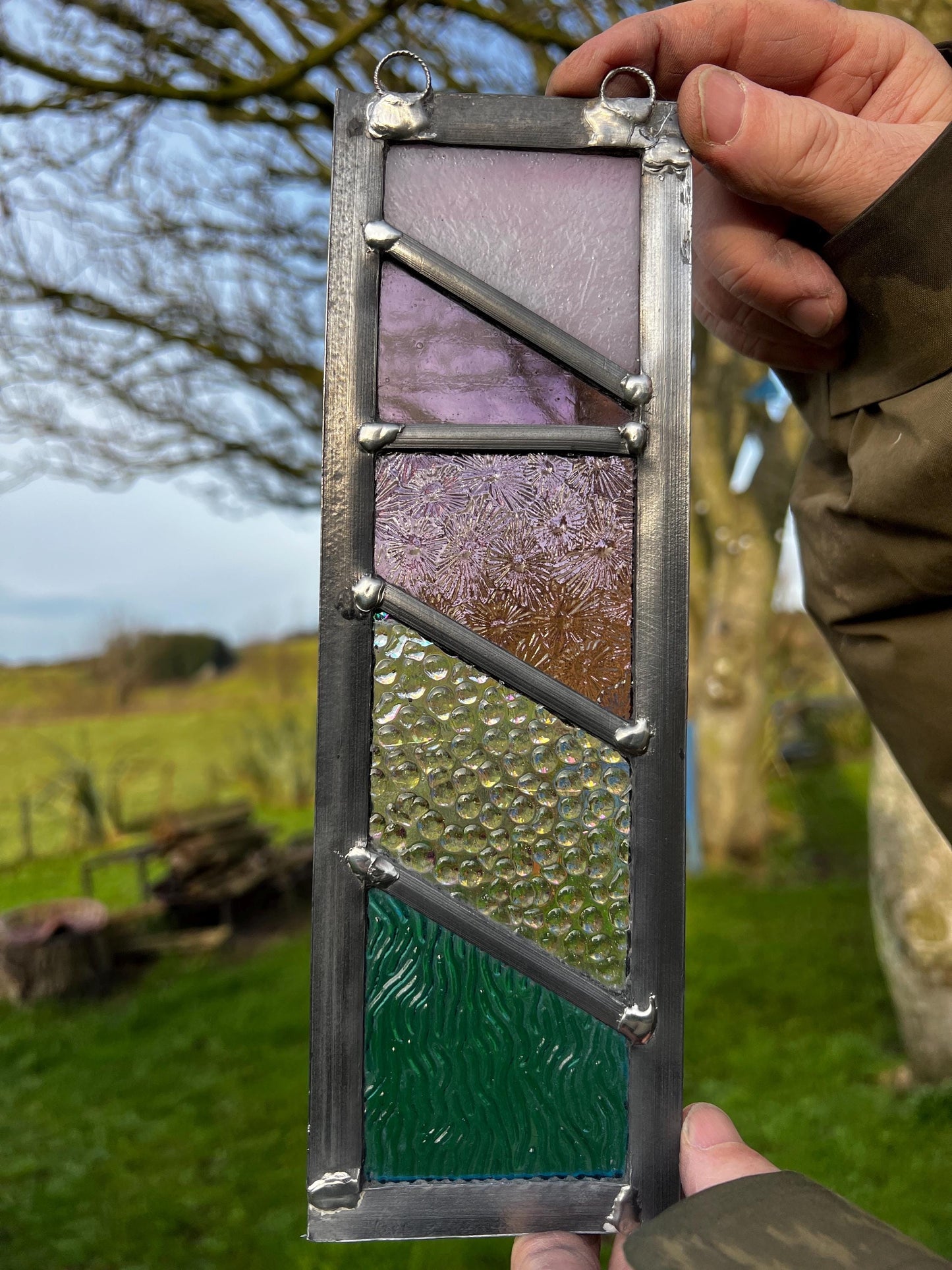 Handcrafted Leaded Stained Glass Panel - Weatherproof Garden Art