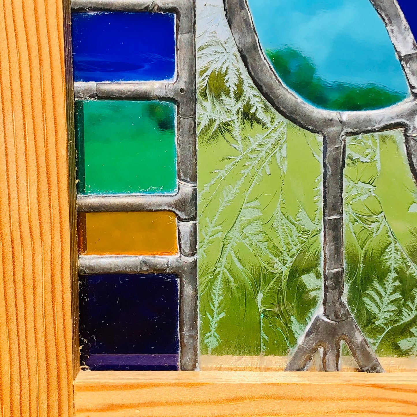 Handmade Stained Glass Blue Bird Window Panel – Framed Art