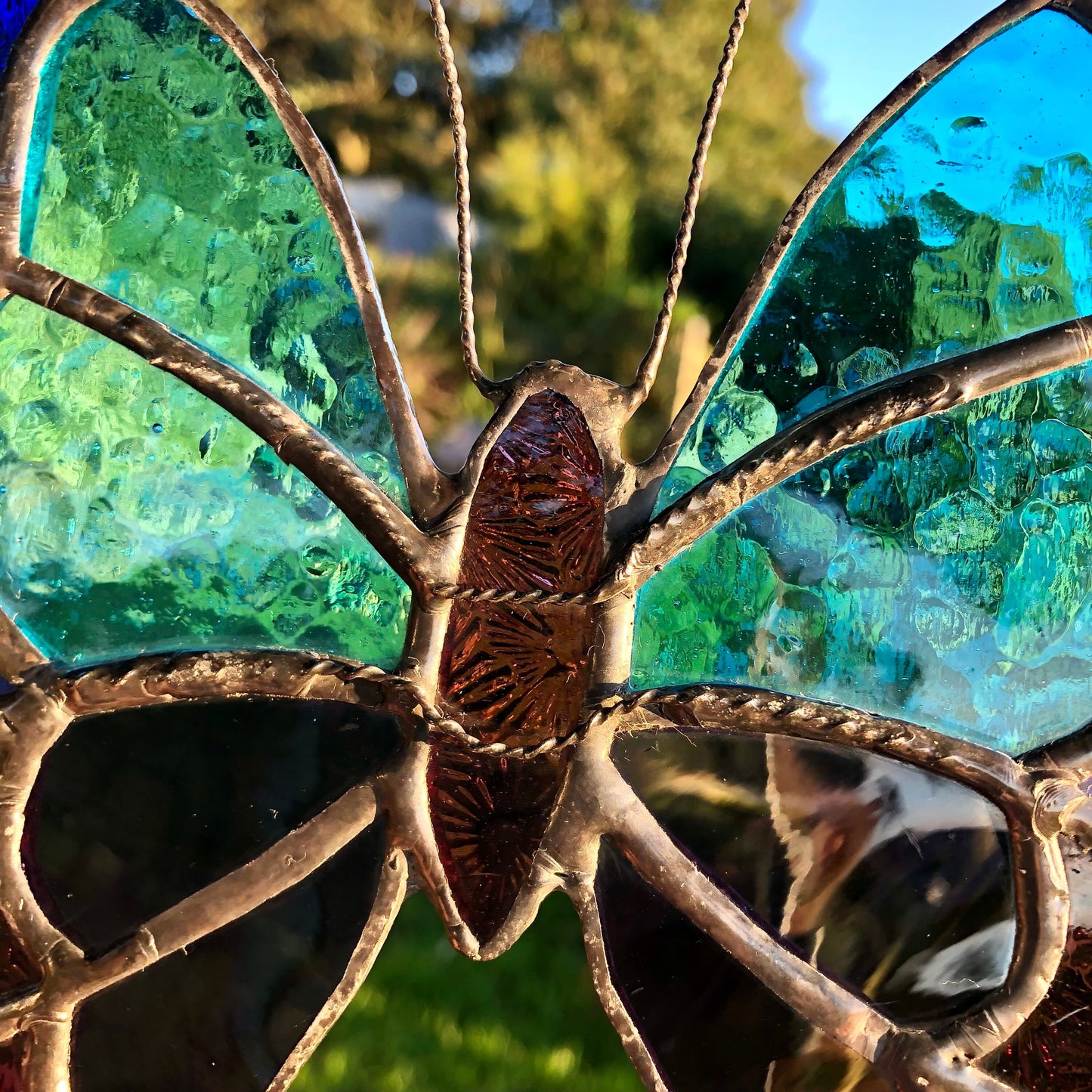 Stained Glass Butterfly Suncatcher, Purple & Turquoise Window Art