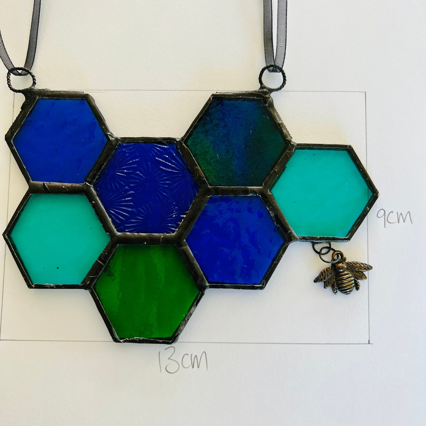 Honeycomb Stained Glass Suncatcher patchwork honeycomb