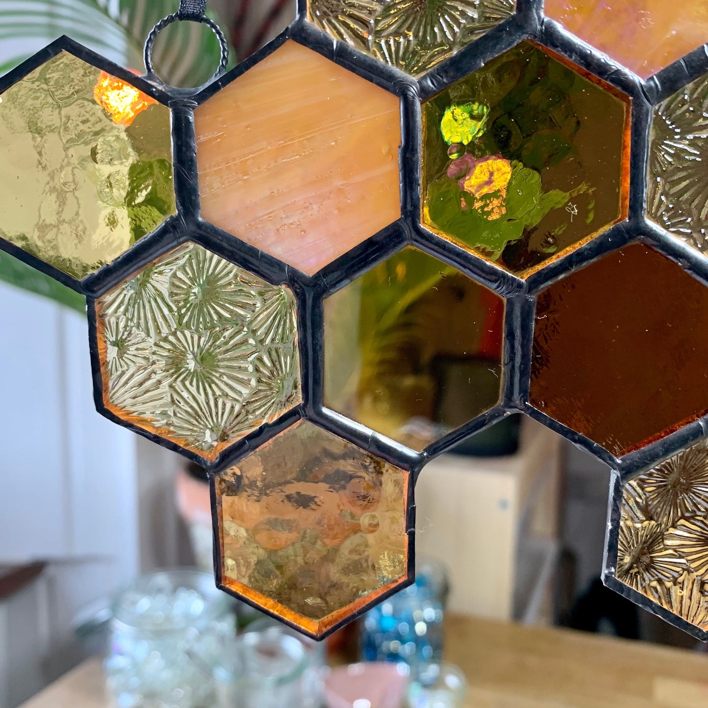 Stained Glass Honeycomb Suncatcher Gift for Gardener Golden Anniversary