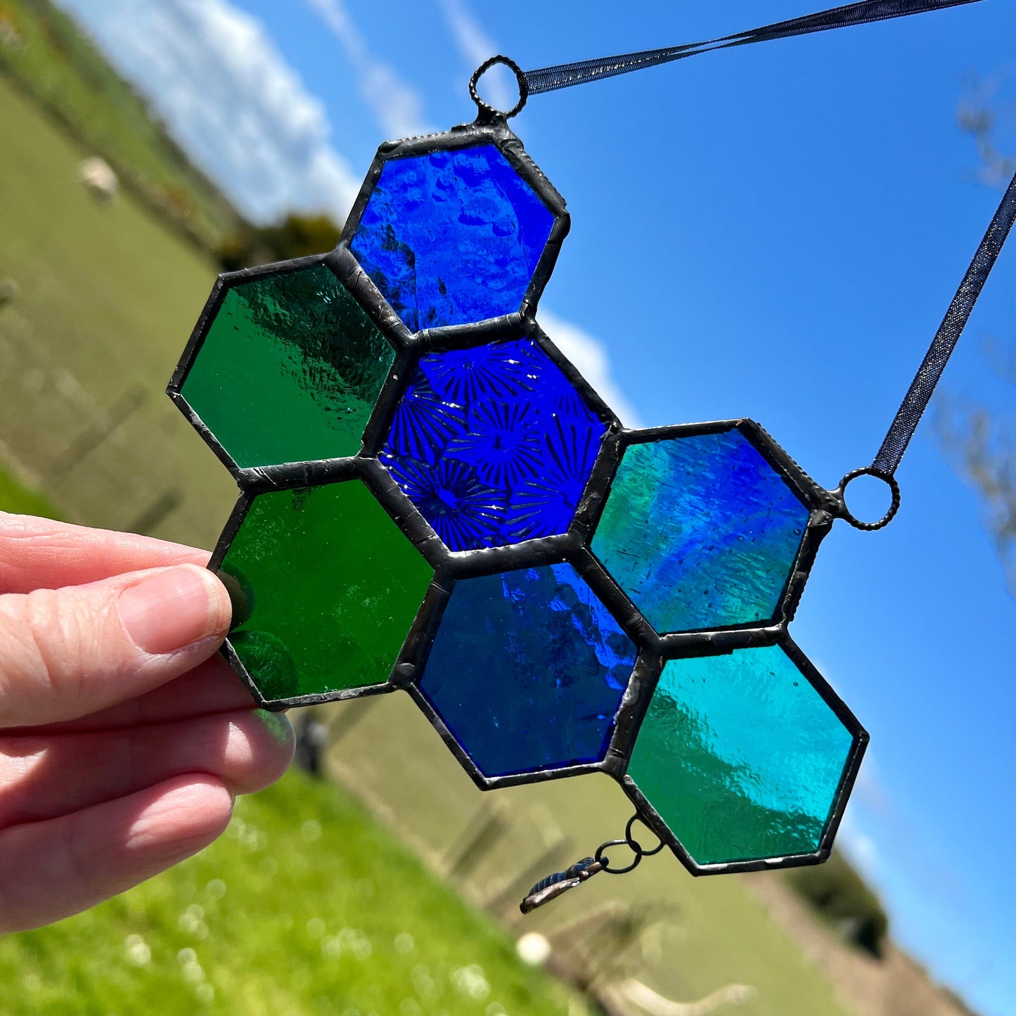 Honeycomb Stained Glass Suncatcher patchwork honeycomb