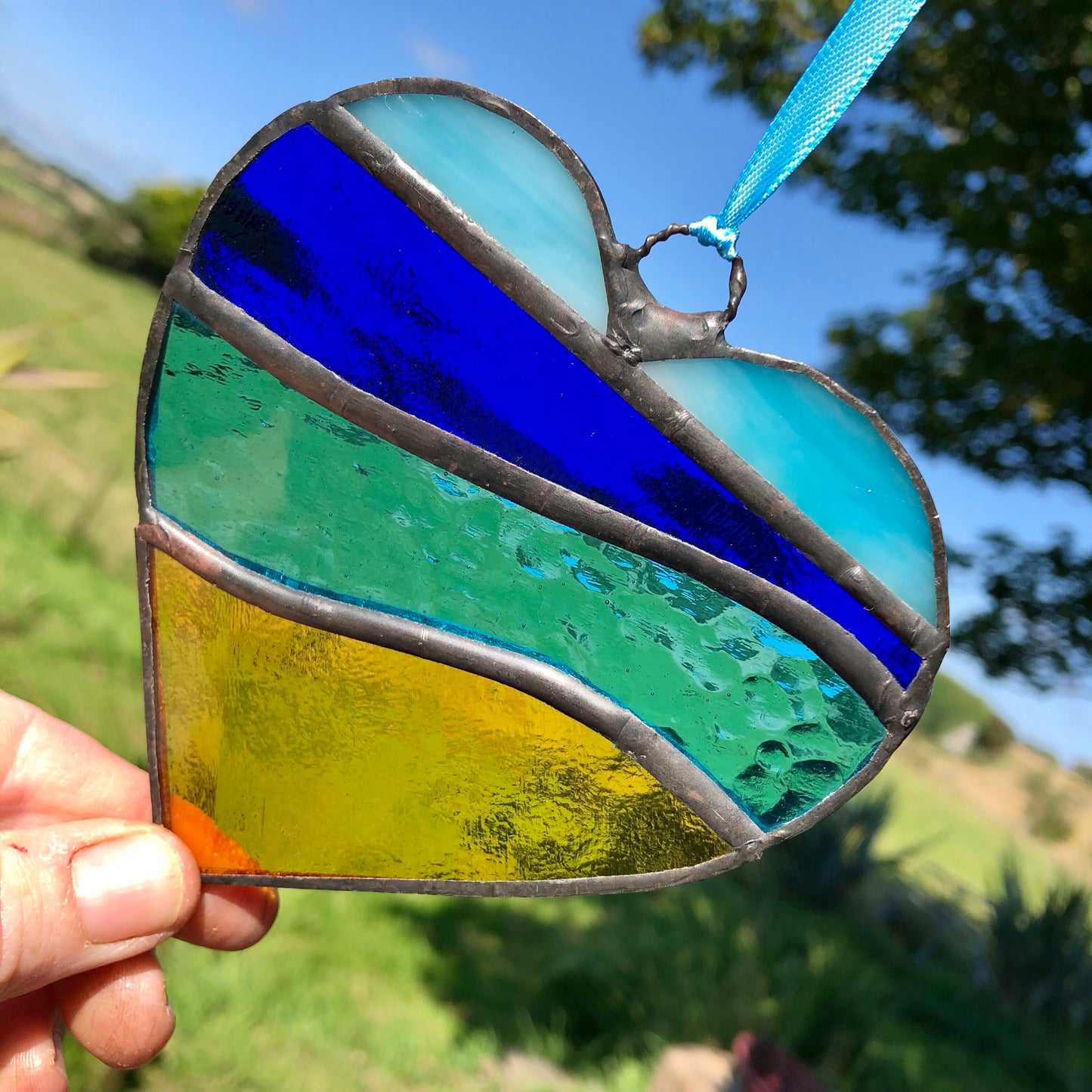 Beachscape /Seascape Stained Glass Heart Suncatcher Beach Lover