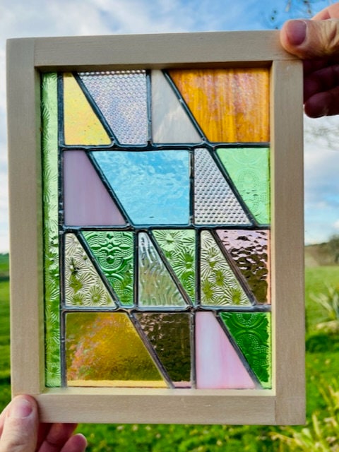 Mini Framed Stained Glass Window Panel – Pastel Iridescent Textures