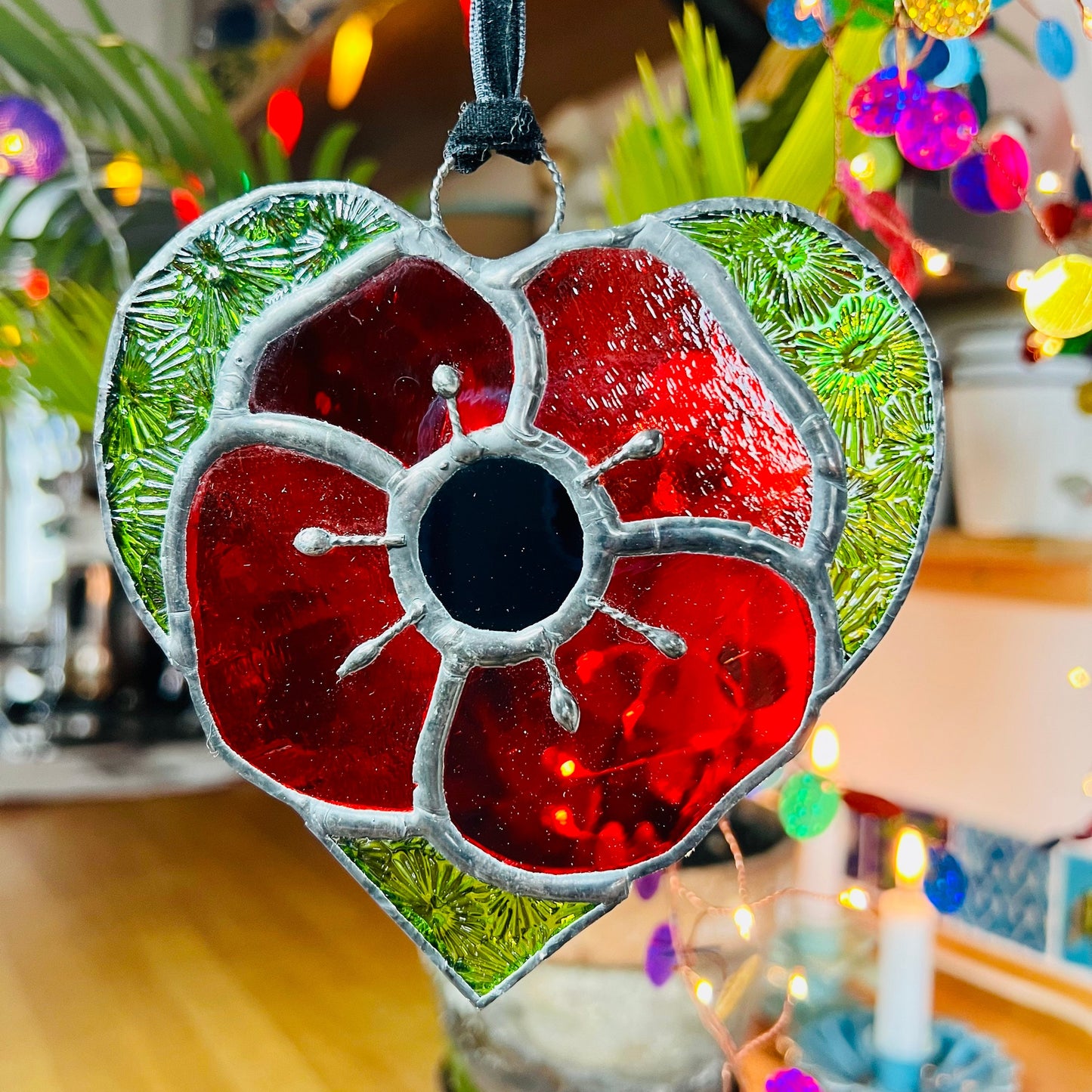 Stained glass Poppy Heart suncatcher … Remembrance Poppy