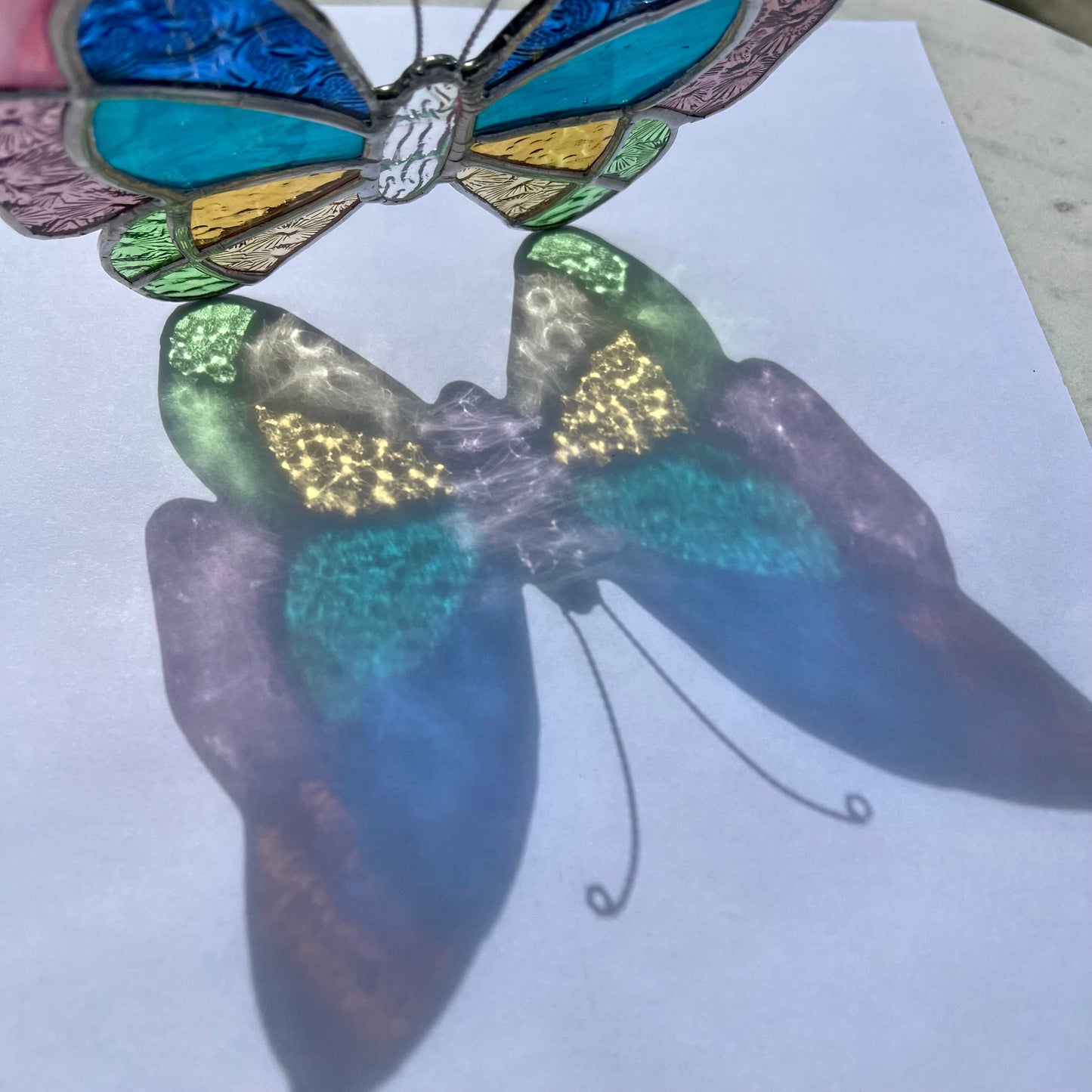 Pastel Stained Glass Butterfly Suncatcher – Textured Glass Art