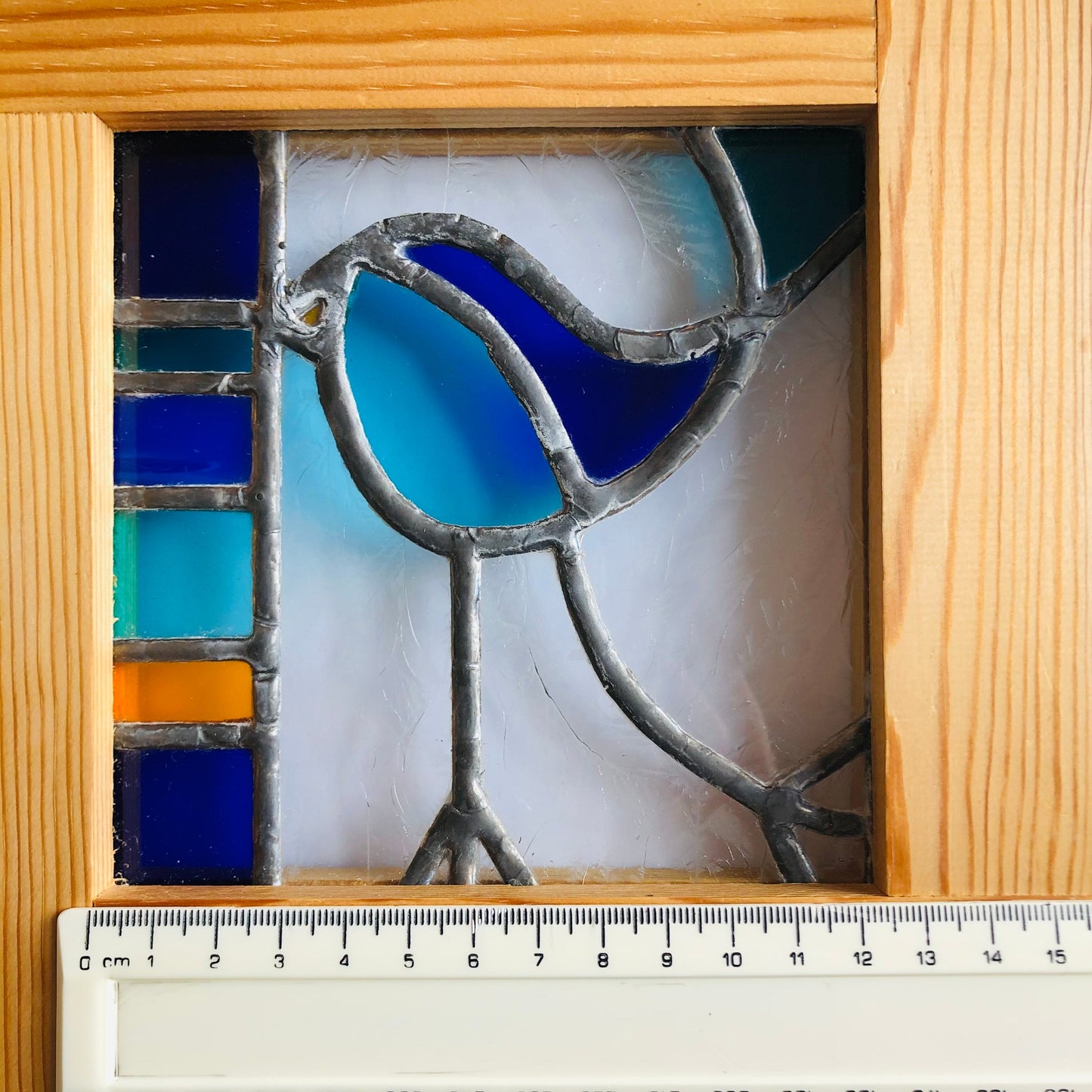 Handmade Stained Glass Blue Bird Window Panel – Framed Art