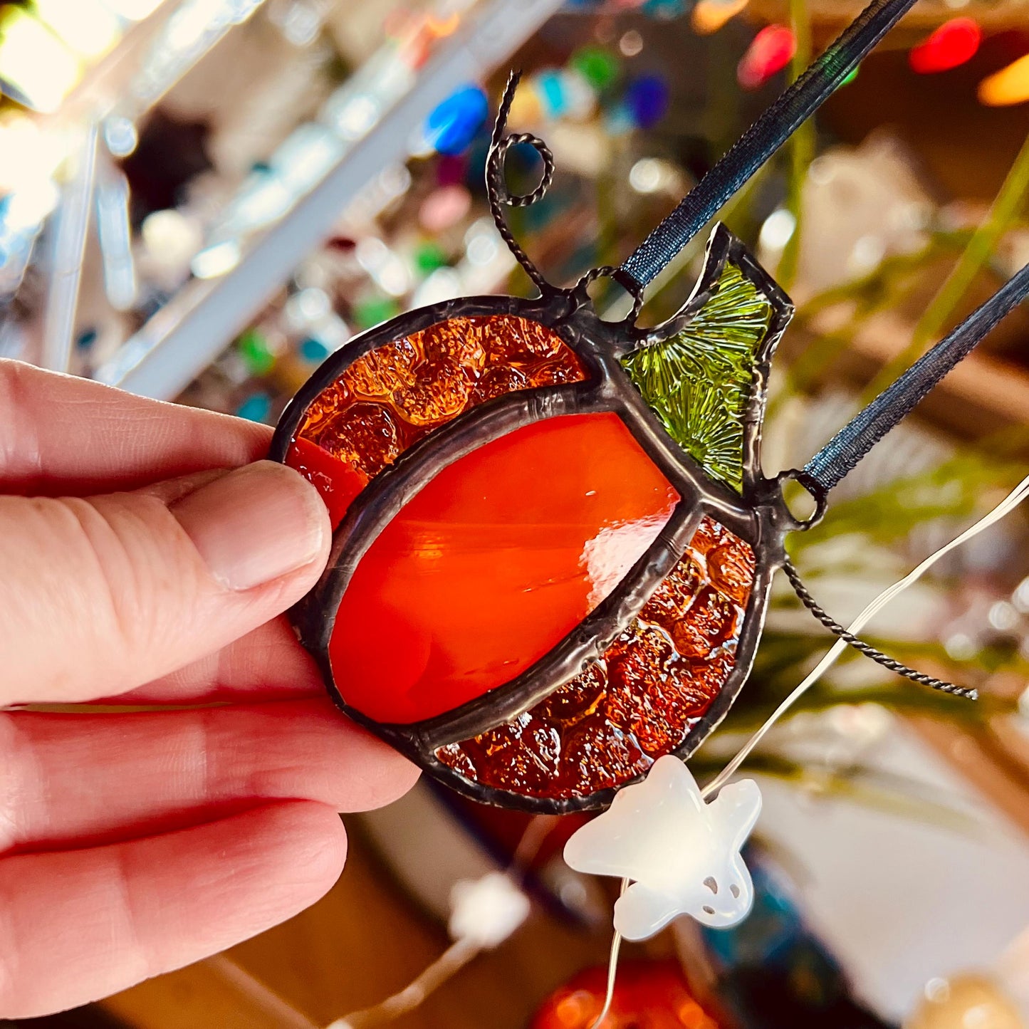 Stained Glass Pumpkin Suncatcher: Halloween Ornament/Decoration