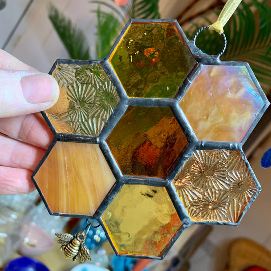 Honeycomb Stained Glass Suncatcher patchwork honeycomb