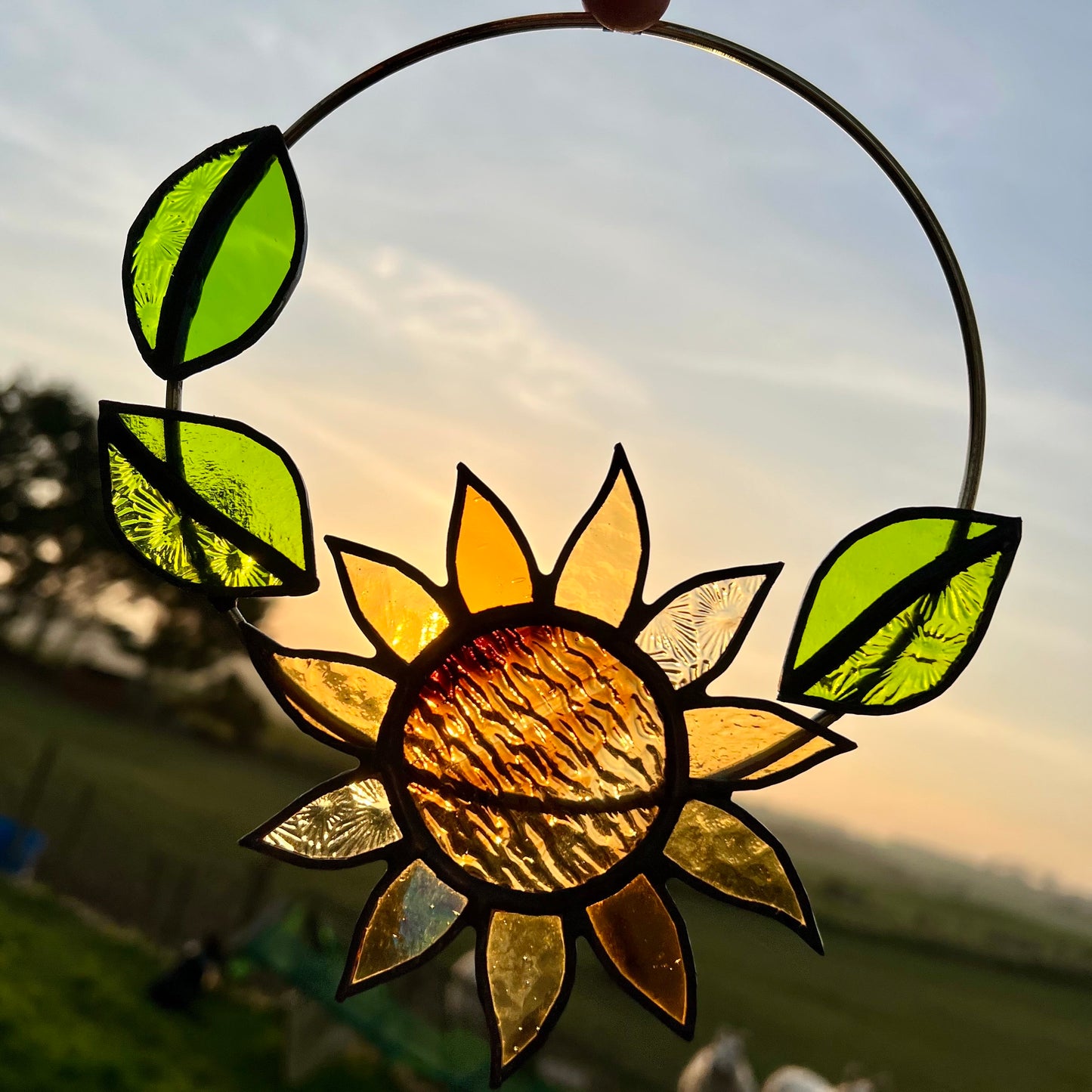 Stained Glass Sunflower Mini Wreath: Sunshine Yellow Floral Decor