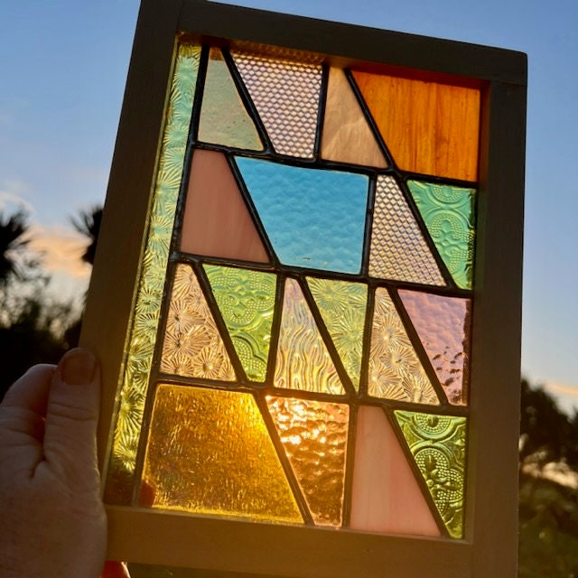 Mini Framed Stained Glass Window Panel – Pastel Iridescent Textures