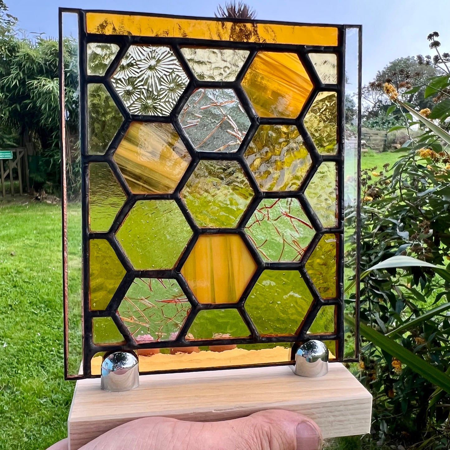 Stained Glass Honeycomb Panel in pretty Pastel Colours including iridescent & textured glass