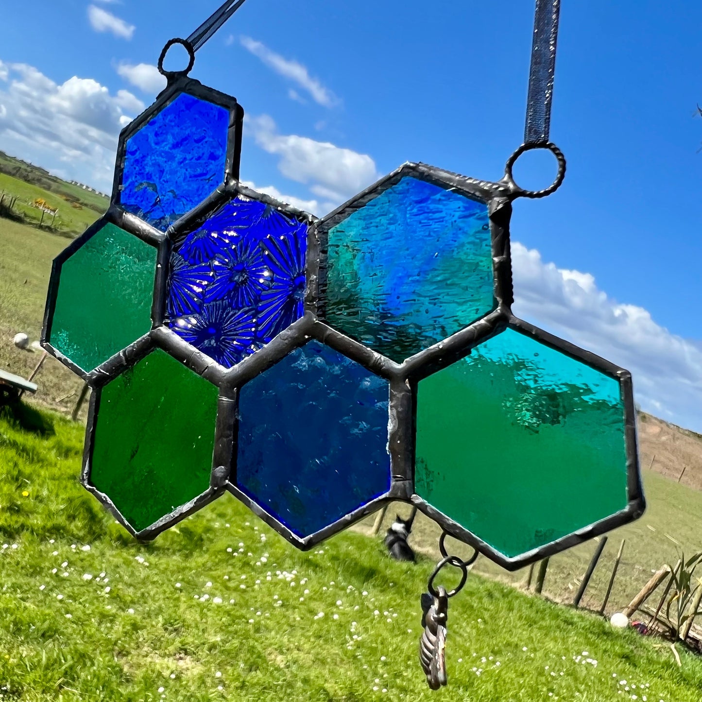Honeycomb Stained Glass Suncatcher patchwork honeycomb