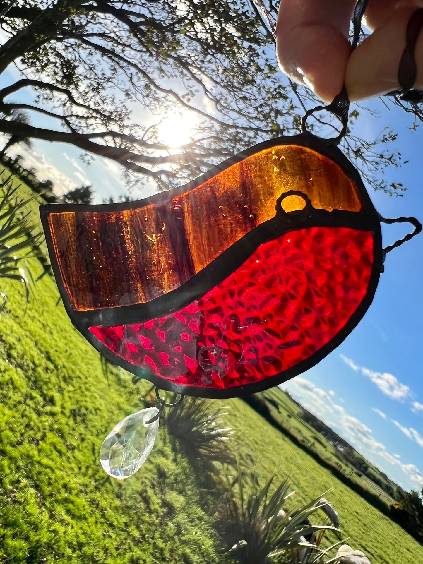 Stained Glass Robin Suncatcher with Prism, Christmas Ornament