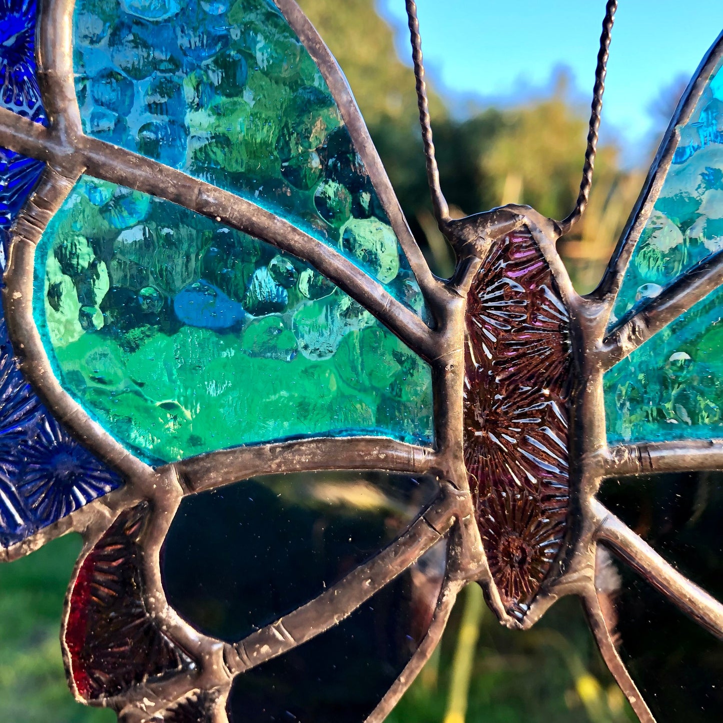 Stained Glass Butterfly Suncatcher, Purple & Turquoise Window Art