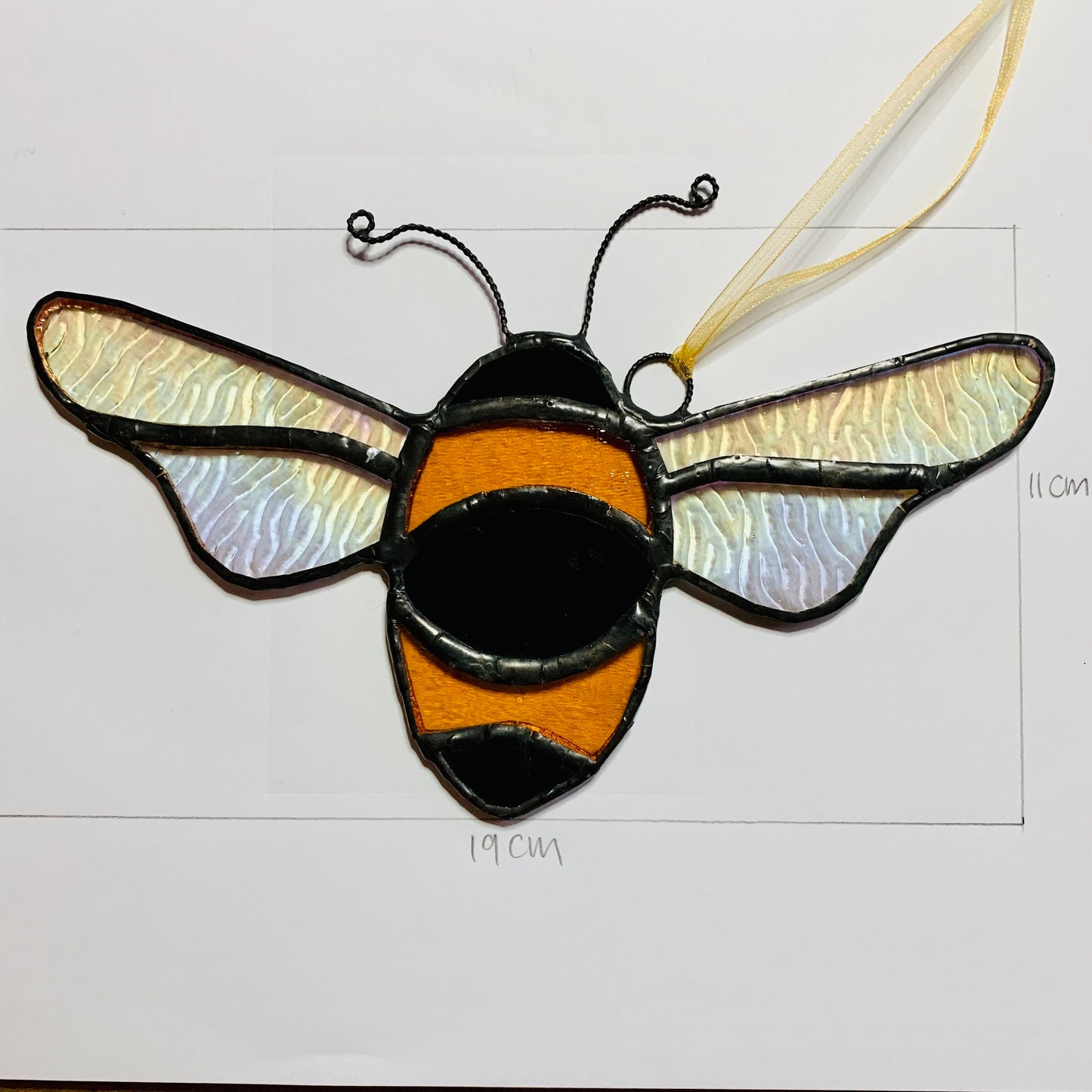 Stained Glass Bee Suncatcher, Iridescent Amber & Black