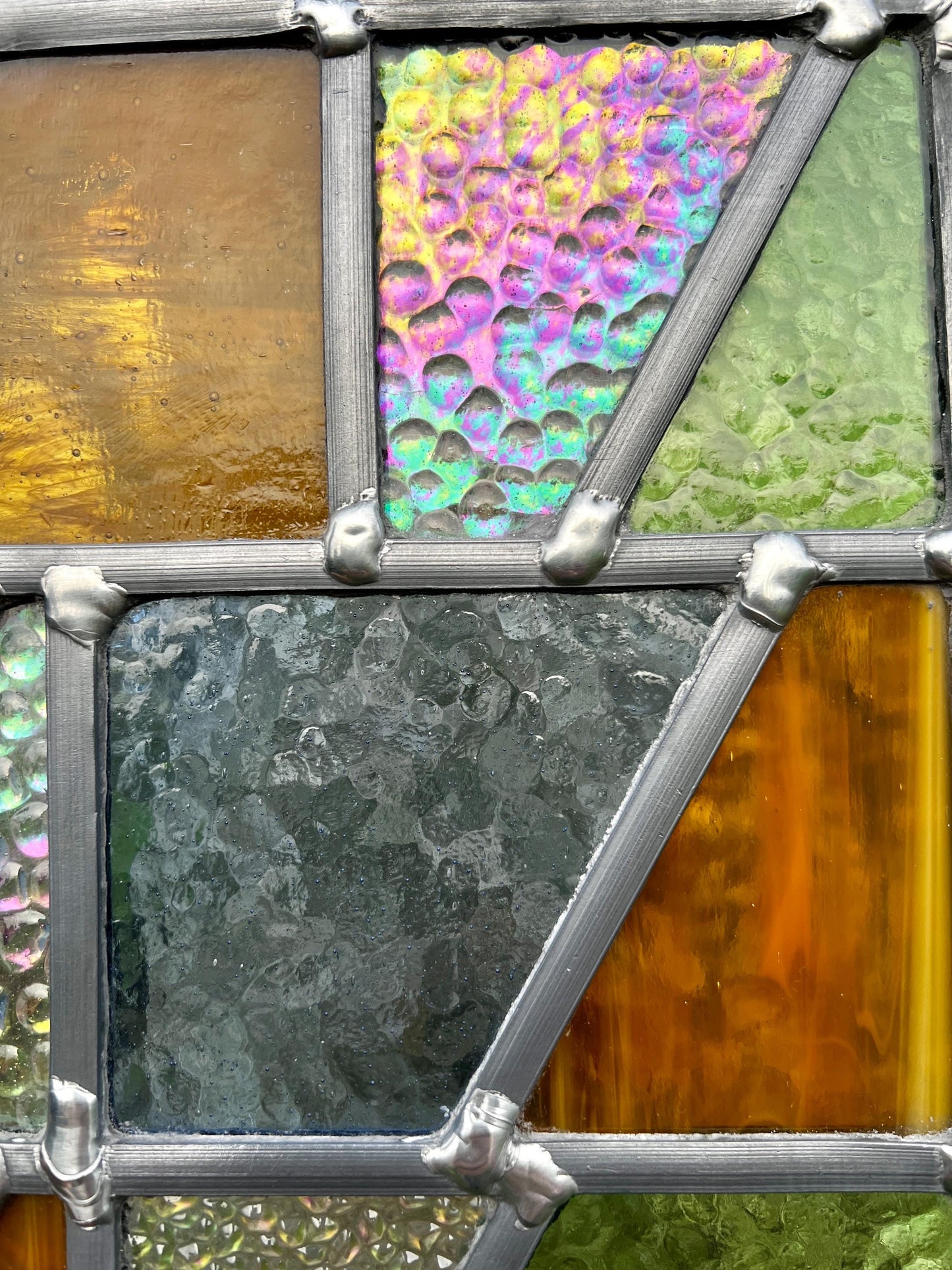 Handcrafted Leaded Stained Glass Panel, Weatherproof Garden Art